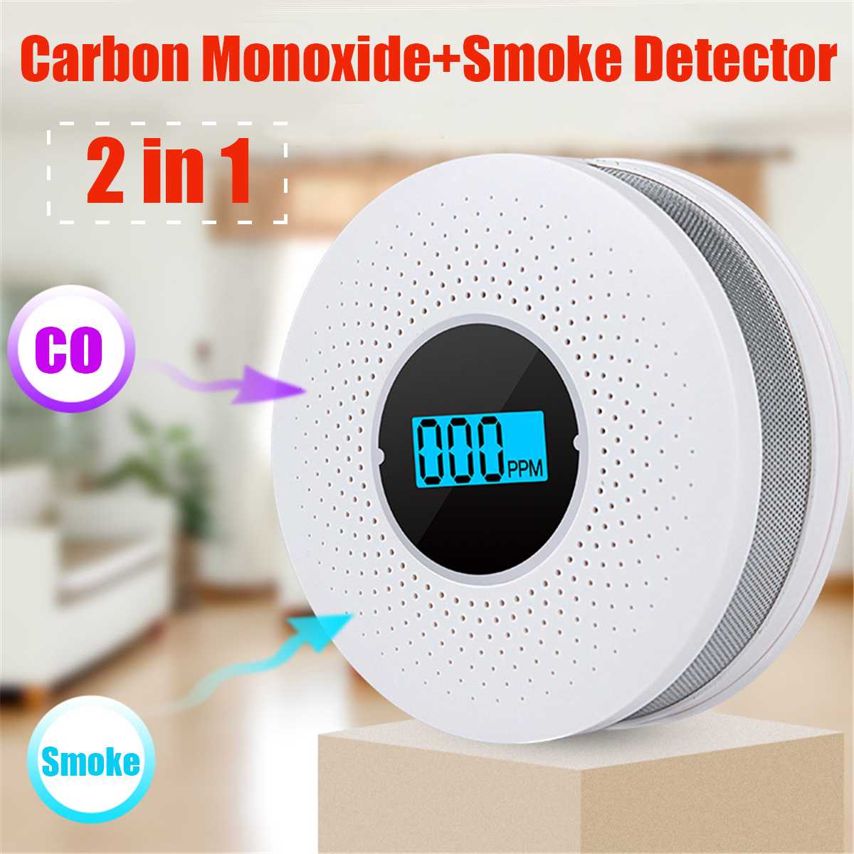 2 in 1 LED Digital Gas Smoke Alarm Co Carbon Monoxide Detector Voice Warning Sensor